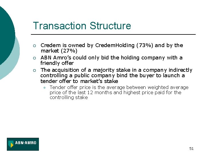 Transaction Structure ¡ ¡ ¡ Credem is owned by Credem. Holding (73%) and by