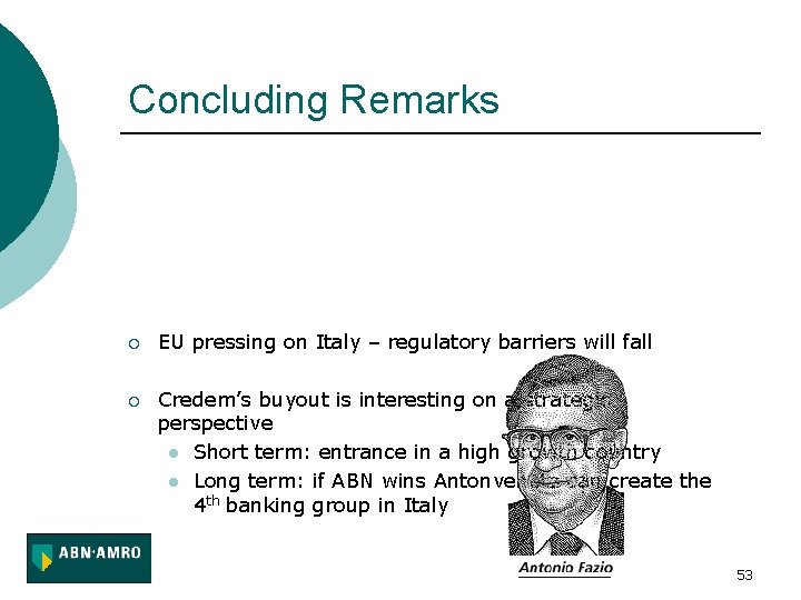 Concluding Remarks ¡ EU pressing on Italy – regulatory barriers will fall ¡ Credem’s