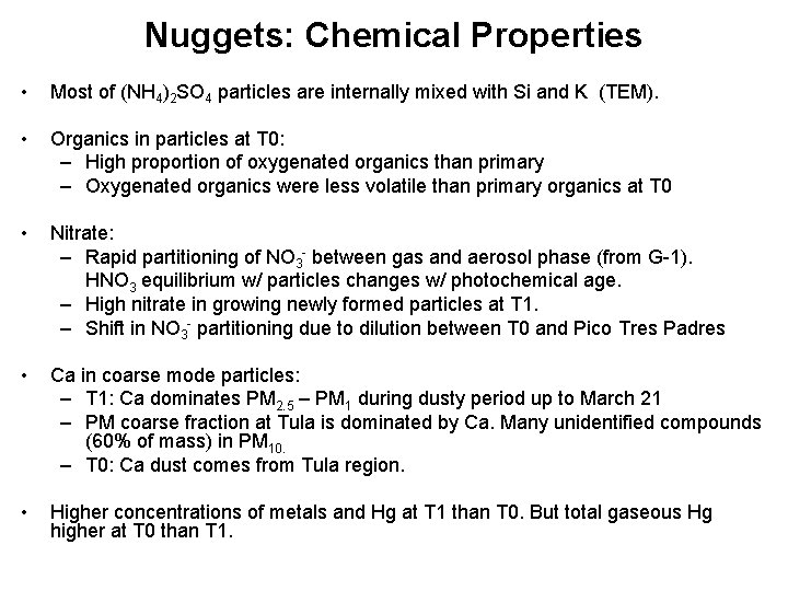 Nuggets: Chemical Properties • Most of (NH 4)2 SO 4 particles are internally mixed