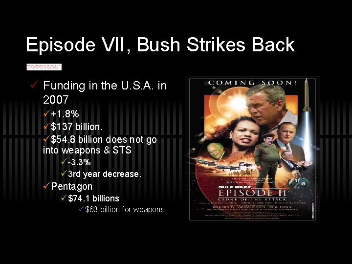 Episode VII, Bush Strikes Back ü Funding in the U. S. A. in 2007