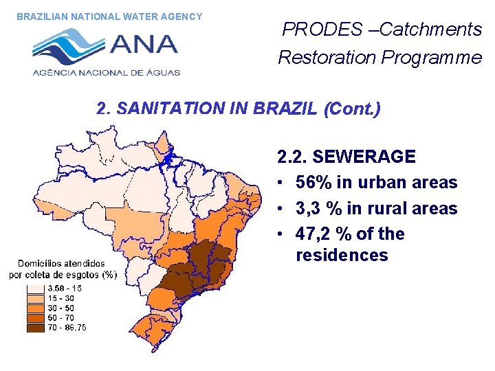 BRAZILIAN NATIONAL WATER AGENCY PRODES –Catchments Restoration Programme 2. SANITATION IN BRAZIL (Cont. )