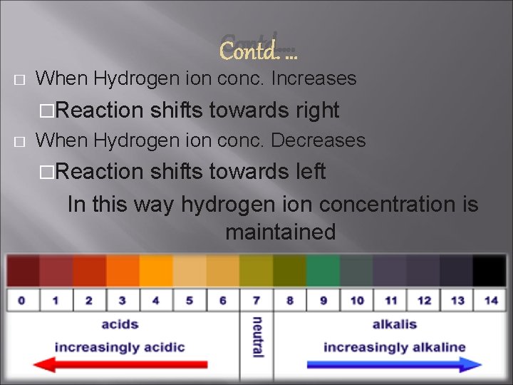 Contd…. � When Hydrogen ion conc. Increases �Reaction shifts towards right � When Hydrogen