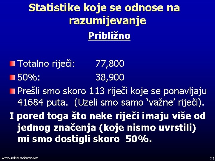 Statistike koje se odnose na razumijevanje Približno Totalno riječi: 77, 800 50%: 38, 900