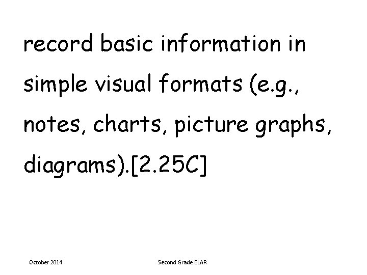 record basic information in simple visual formats (e. g. , notes, charts, picture graphs,