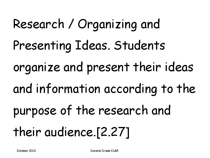 Research / Organizing and Presenting Ideas. Students organize and present their ideas and information