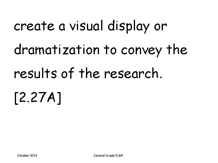 create a visual display or dramatization to convey the results of the research. [2.