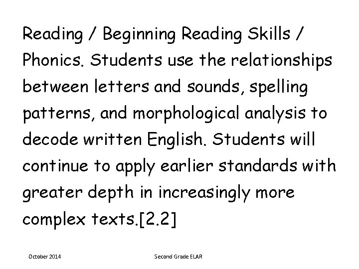 Reading / Beginning Reading Skills / Phonics. Students use the relationships between letters and
