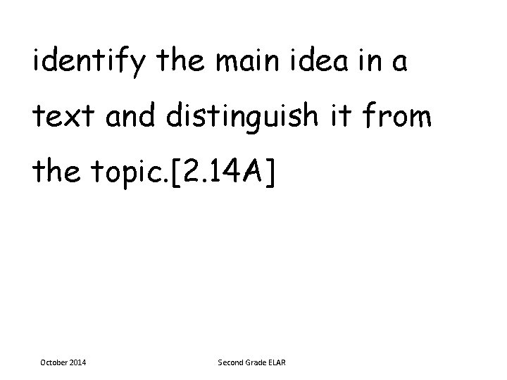 identify the main idea in a text and distinguish it from the topic. [2.