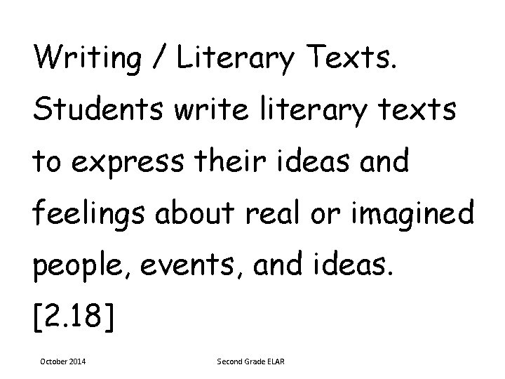 Writing / Literary Texts. Students write literary texts to express their ideas and feelings