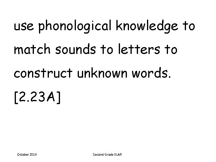 use phonological knowledge to match sounds to letters to construct unknown words. [2. 23