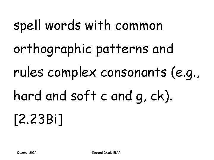 spell words with common orthographic patterns and rules complex consonants (e. g. , hard