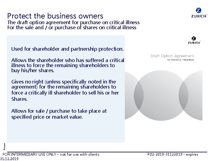 Protect the business owners The draft option agreement for purchase on critical illness For