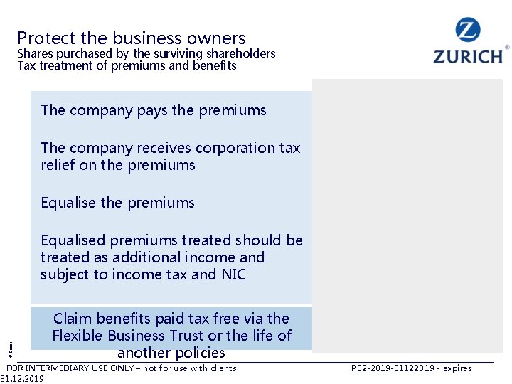 Protect the business owners Shares purchased by the surviving shareholders Tax treatment of premiums