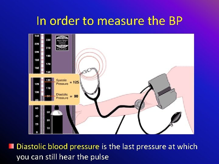 In order to measure the BP Diastolic blood pressure is the last pressure at