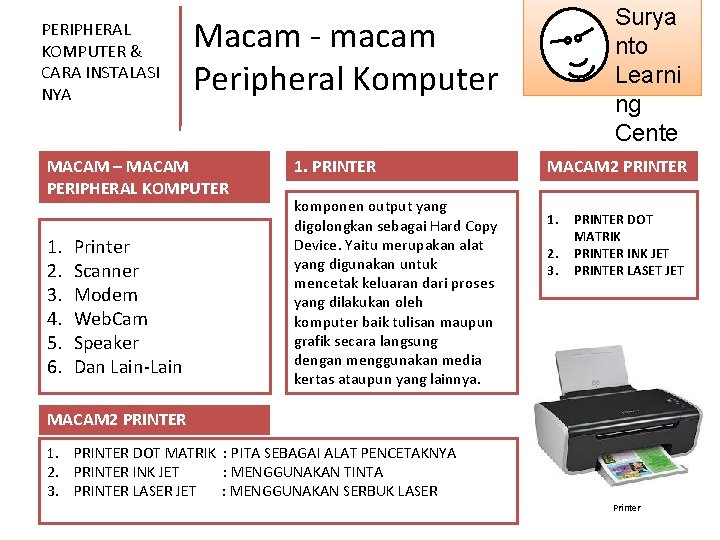 PERIPHERAL KOMPUTER & CARA INSTALASI NYA Macam - macam Peripheral Komputer MACAM – MACAM