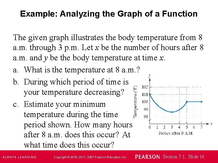 Example: Analyzing the Graph of a Function The given graph illustrates the body temperature