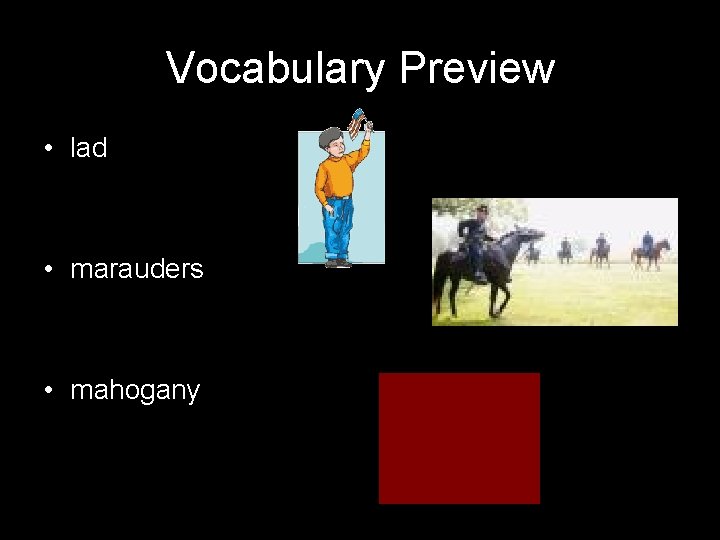 Vocabulary Preview • lad • marauders • mahogany 