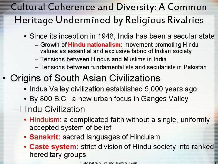 Cultural Coherence and Diversity: A Common Heritage Undermined by Religious Rivalries • Since its