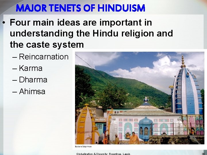 MAJOR TENETS OF HINDUISM • Four main ideas are important in understanding the Hindu