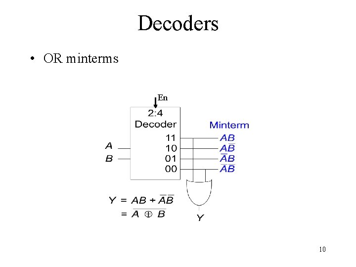 Decoders • OR minterms En 10 Decoders • OR minterms En 10