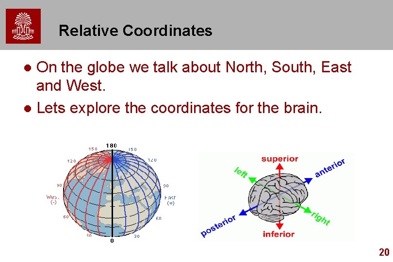 Relative Coordinates On the globe we talk about North, South, East and West. l