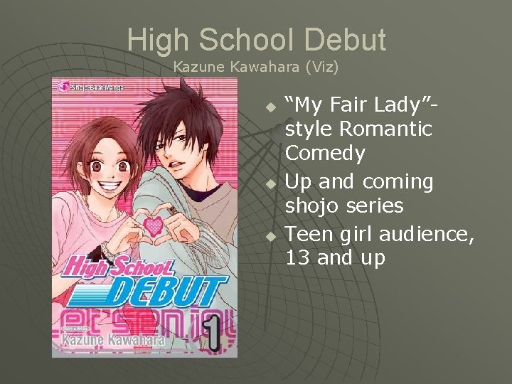 High School Debut Kazune Kawahara (Viz) u u u “My Fair Lady”style Romantic Comedy