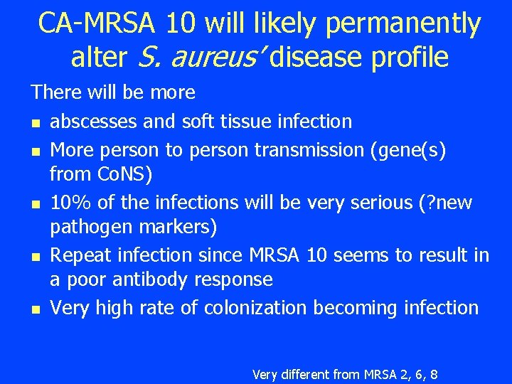 CA-MRSA 10 will likely permanently alter S. aureus’ disease profile There will be more