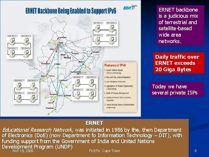 ERNET backbone is a judicious mix of terrestrial and satellite-based wide area networks. Daily