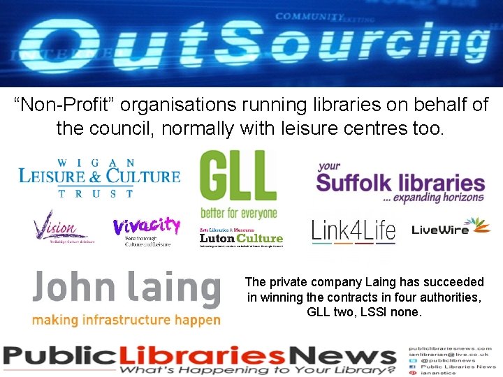 “Non-Profit” organisations running libraries on behalf of the council, normally with leisure centres too.