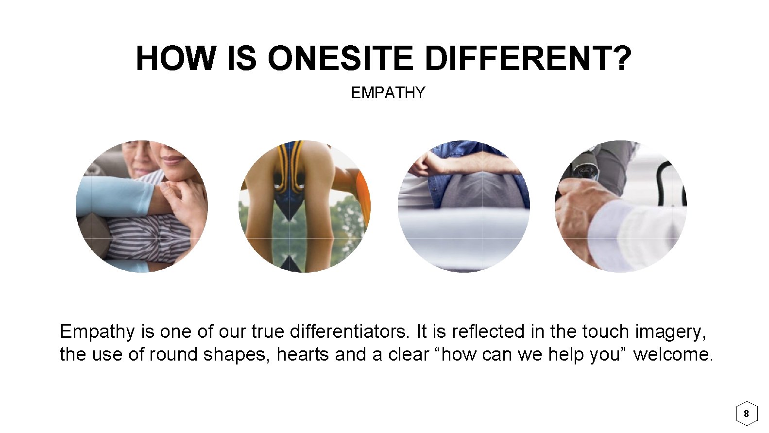 HOW IS ONESITE DIFFERENT? EMPATHY Empathy is one of our true differentiators. It is