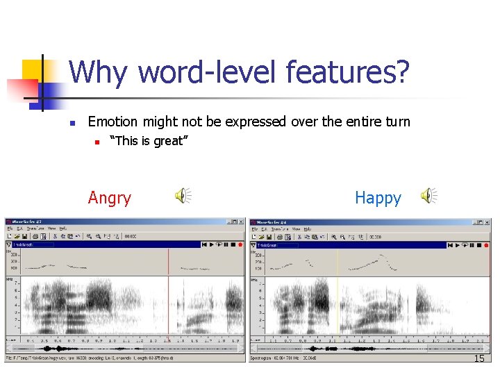 Why word-level features? n Emotion might not be expressed over the entire turn n Why word-level features? n Emotion might not be expressed over the entire turn n