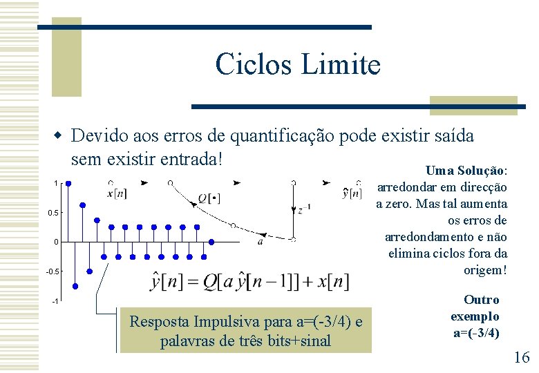 Ciclos Limite w Devido aos erros de quantificação pode existir saída sem existir entrada!