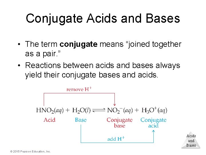 Conjugate Acids and Bases • The term conjugate means “joined together as a pair.