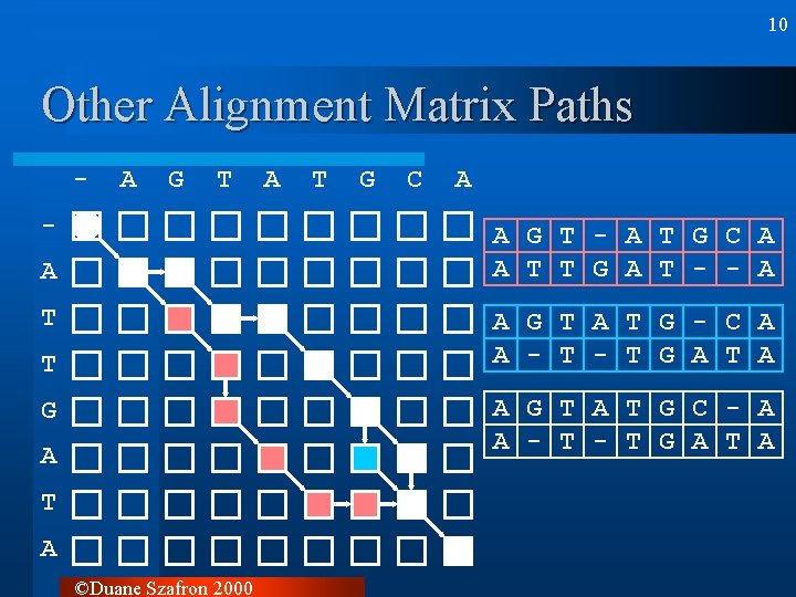10 Other Alignment Matrix Paths - A G T - A T G C 10 Other Alignment Matrix Paths - A G T - A T G C