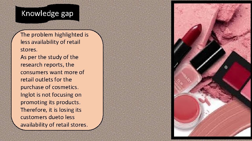 Knowledge gap The problem highlighted is less availability of retail stores. As per the