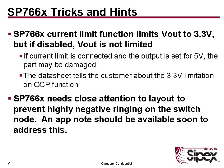 SP 766 x Tricks and Hints § SP 766 x current limit function limits