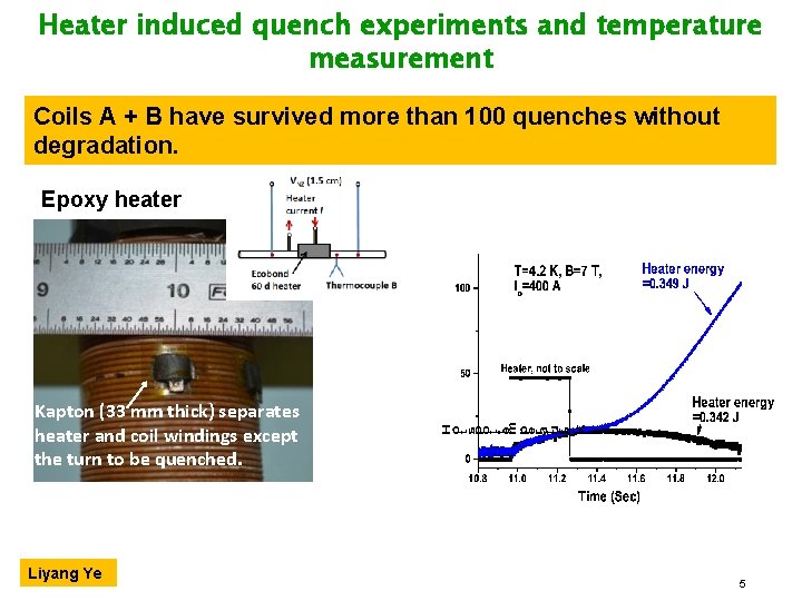 Heater induced quench experiments and temperature measurement Coils A + B have survived more