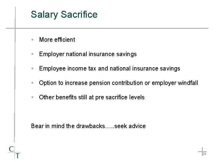Salary Sacrifice More efficient Employer national insurance savings Employee income tax and national insurance Salary Sacrifice More efficient Employer national insurance savings Employee income tax and national insurance