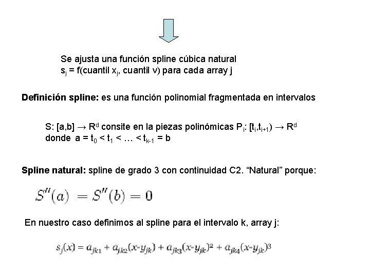 Se ajusta una función spline cúbica natural sj = f(cuantil xj, cuantil v) para