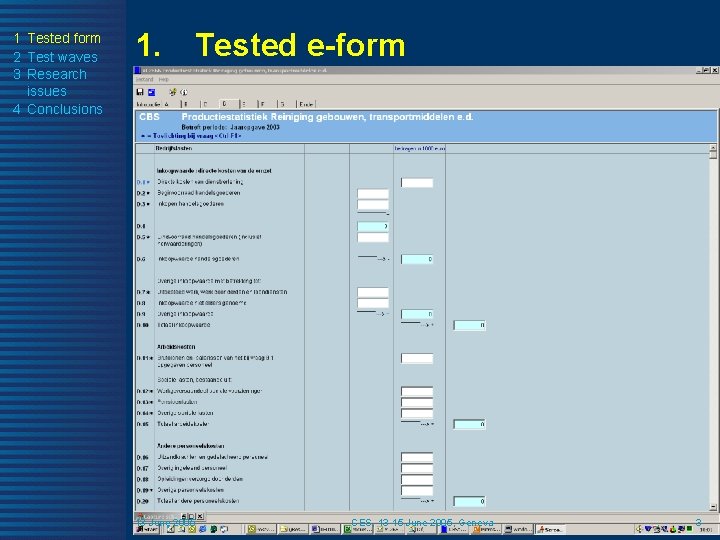 1 Tested form 2 Test waves 3 Research issues 4 Conclusions 1. Tested e-form