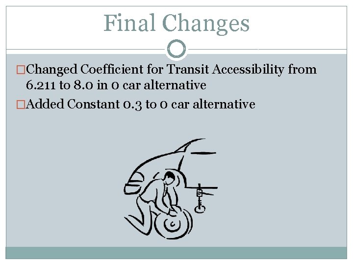 Final Changes �Changed Coefficient for Transit Accessibility from 6. 211 to 8. 0 in