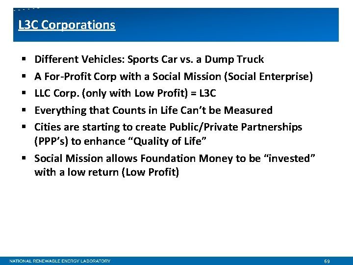 L 3 C Corporations Different Vehicles: Sports Car vs. a Dump Truck A For-Profit