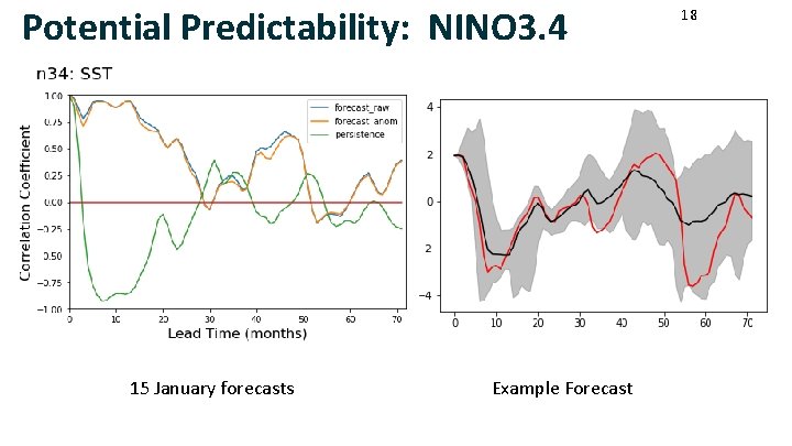 Potential Predictability: NINO 3. 4 15 January forecasts Example Forecast 18 