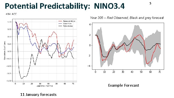 Potential Predictability: NINO 3. 4 5 Year 305 – Red Observed; Black and grey