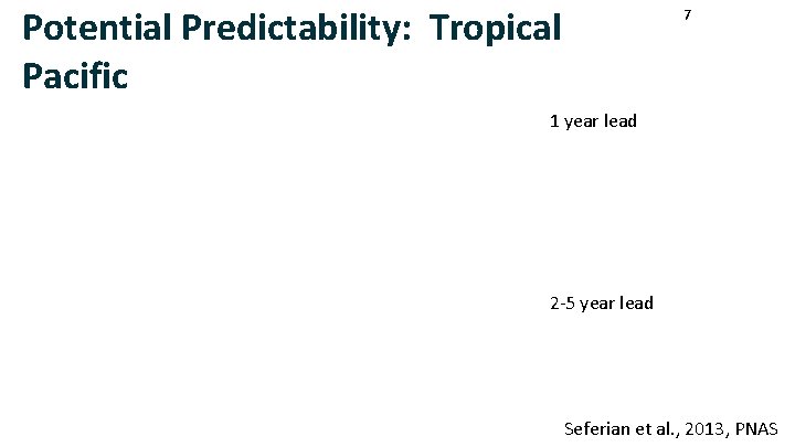 Potential Predictability: Tropical Pacific 7 1 year lead 2 -5 year lead Seferian et