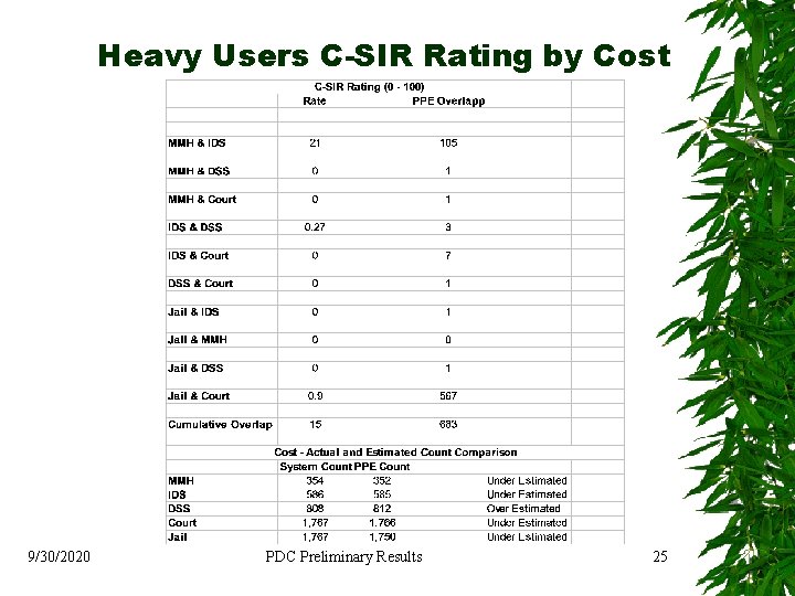 Heavy Users C-SIR Rating by Cost 9/30/2020 PDC Preliminary Results 25 
