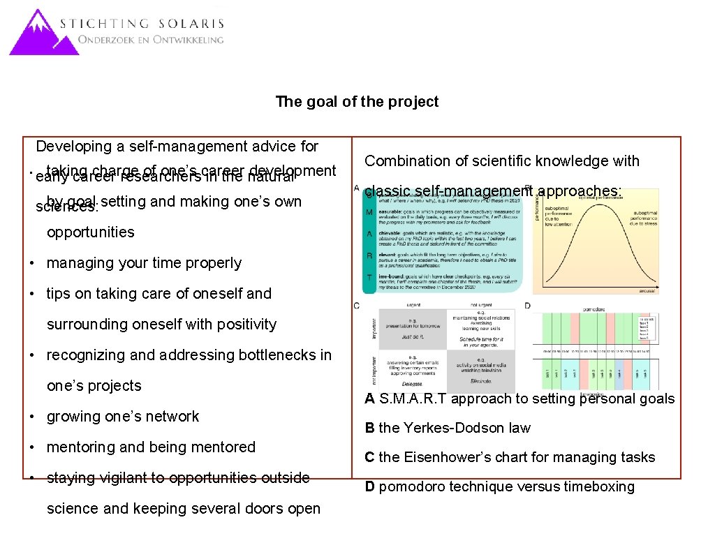 The goal of the project Developing a self-management advice for • taking charge of