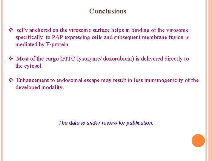 Conclusions v sc. Fv anchored on the virosome surface helps in binding of the