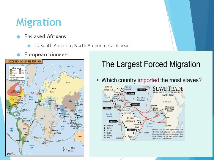 Migration Enslaved Africans To South America, North America, Caribbean European pioneers 30 