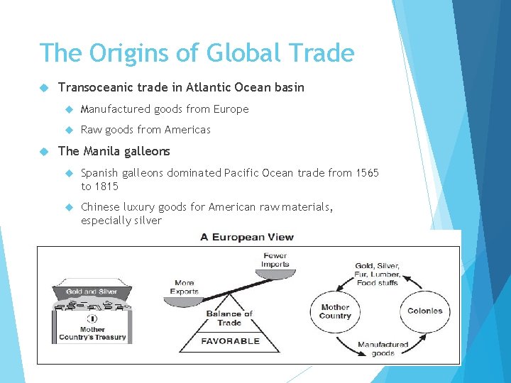 The Origins of Global Trade Transoceanic trade in Atlantic Ocean basin Manufactured goods from